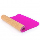 Коврик для фитнеса и йоги Larsen TPE+ пробка 173х61х0,4см двухцветный розовый\пробка