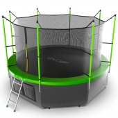 Батут с внутренней сеткой и лестницей EVO Jump Internal 12ftt+ нижняя сеть, зеленый