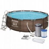 Каркасный бассейн круглый 366х122см+насос-фильтр Bestway Steel Pro Max 5618P Ротанг
