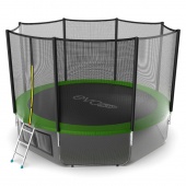Батут с внешней сеткой и лестницей EVO Jump External 12ftt+ нижняя сеть, зеленый